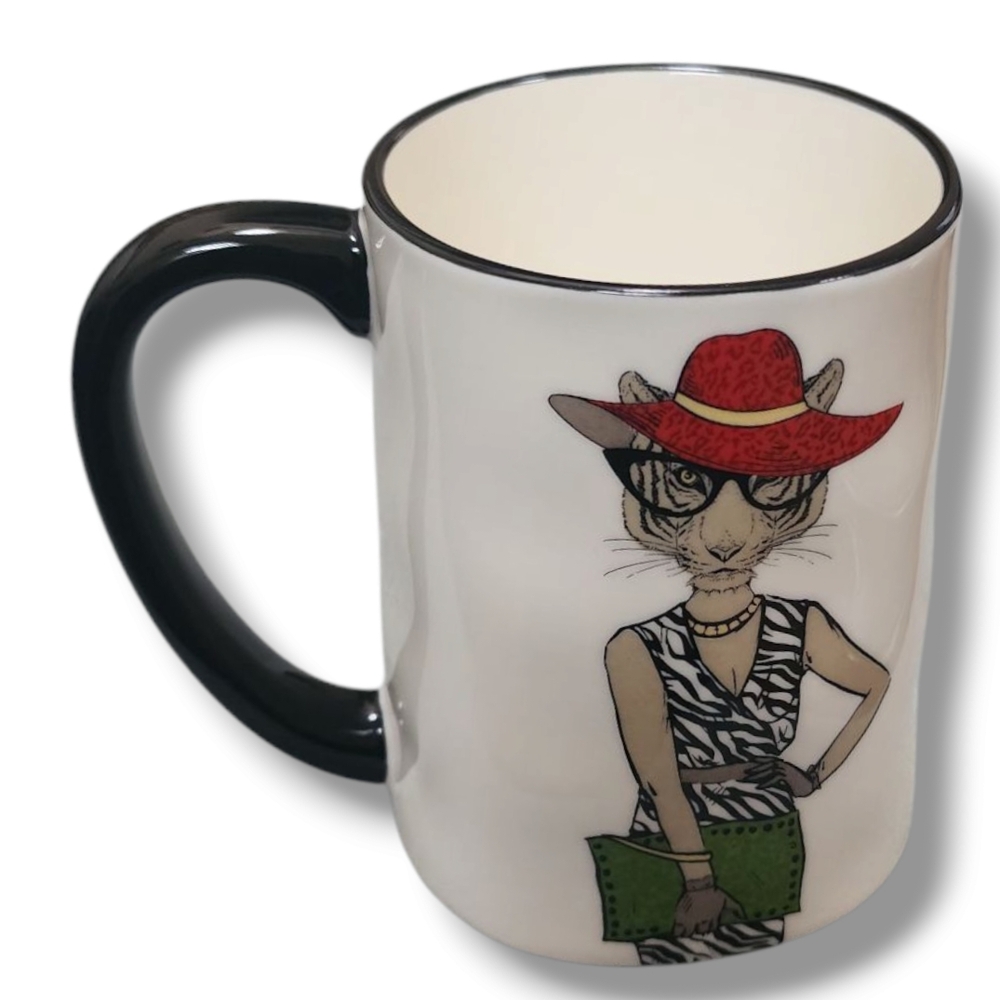 Stylish Cat Mug with Red Hat
